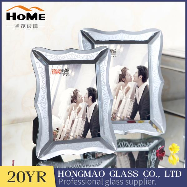 Silver Wavy Edged Shape Free Standing Glass Photo Frames / 5x7 Glass Photo Frames