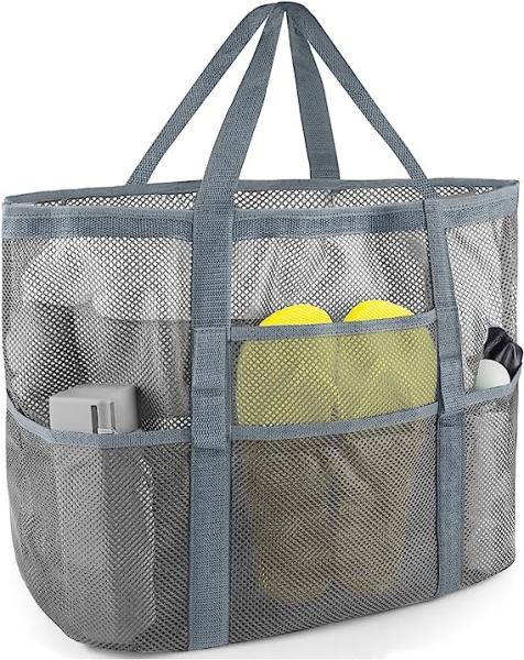 Mesh Beach Bag, Extra Large Beach Bags with 9 Pockets & Zipper Waterproof Lightweight Beach Tote for Beach/Pool Trip