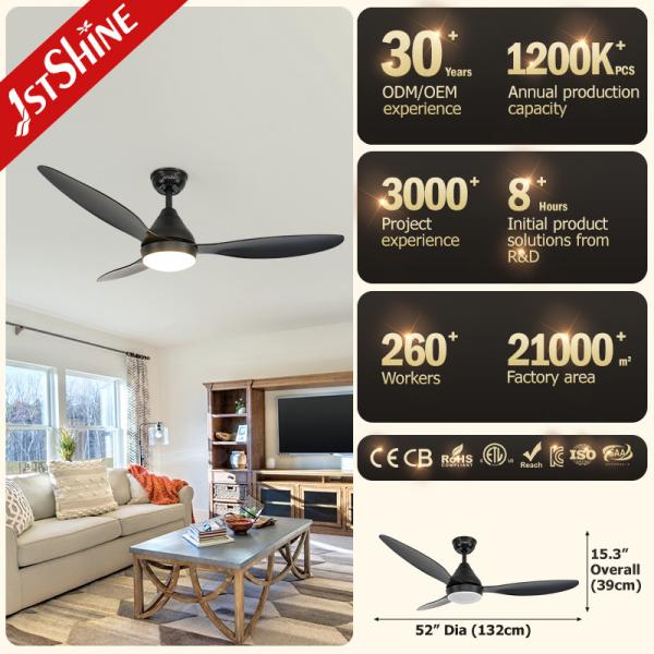 Ventilador de tecto de alta RPM de grande fluxo de ar de plástico com controle remoto dimmable com luz LED