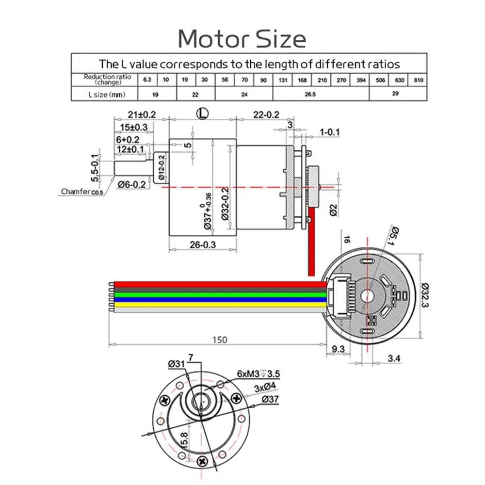 FT-37RGM520 Electric DC Gear Motor 5V 6V12V 24V Slow Speed Gear Motor