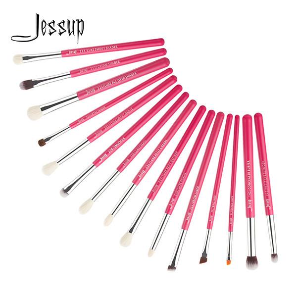Jessup 15pcs Rose-carmin/Silver  Eye Makeup Brush Set Wood Handle Cosmetic Makeup Brush Set T197