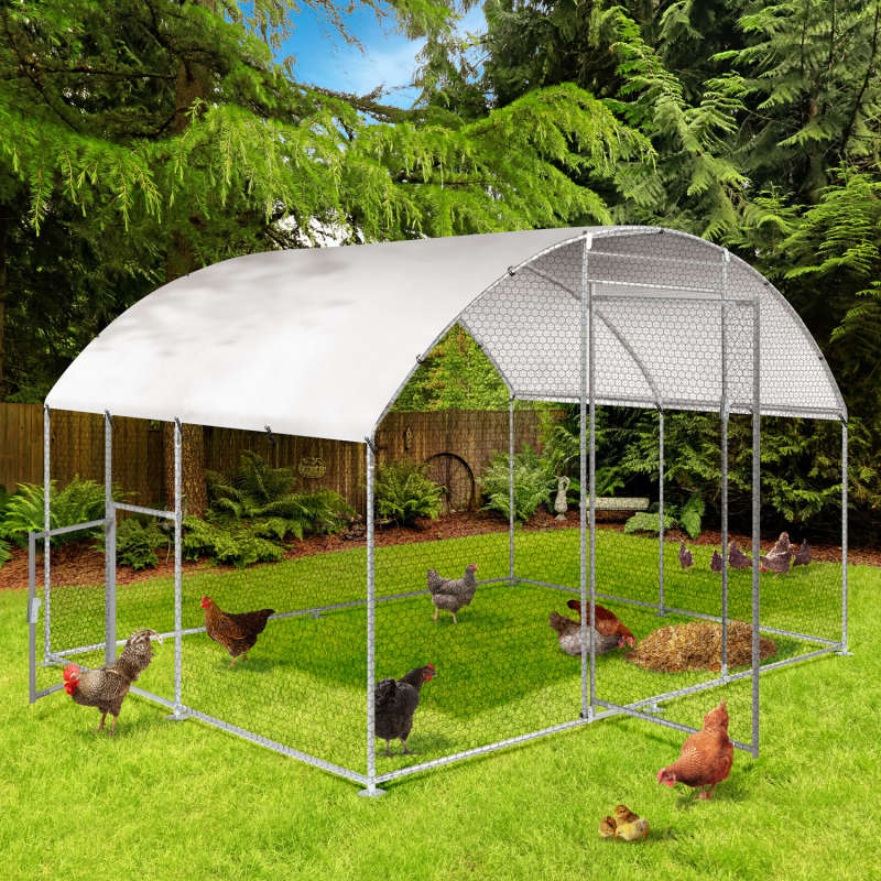 Large Chicken Coop Walk-In Metal Poultry Cage House Rabbit Habitat Cage Spire Chicken Cage With Waterproof Cover White