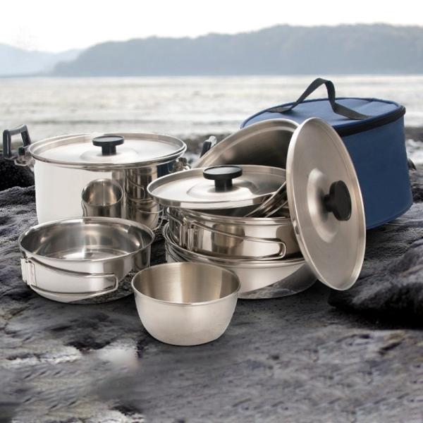 High Quality 304 Stainless Steel Outdoor Cooking Pot Set Camping Cookware Set With Storage Bag