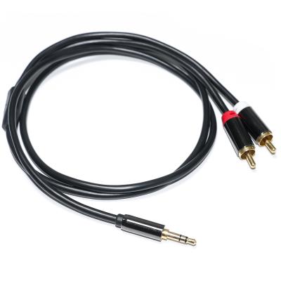 Cabo de áudio RCA 3,5 MM 2-1 concha de metal preto para áudio de carro 0,53 m 1 m 2 m