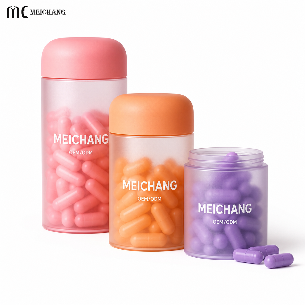 2oz 3oz 4oz 5oz Custom Color Translucent PET Supplement Bottle with Screw Cap, Refillable Capsule & Vitamin Container(MC-P-561)