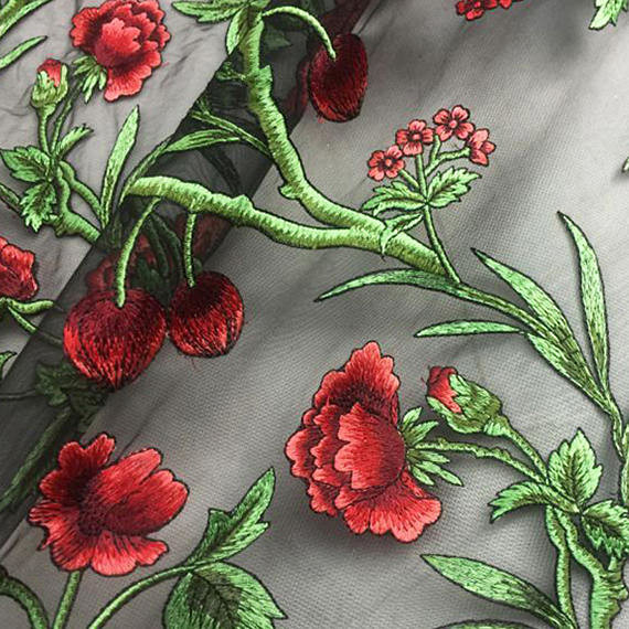 розовый цветок 3Д вышил ткани шнурка свадьбы сетки двором для платья женщин