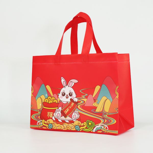 Logo Printed Rabbit Year Gift Bag Non Woven Shopping Bags Custom Biodegradable