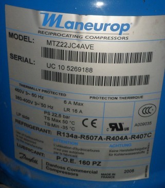 2HP MTZ22JC4BVE MTZ22-4VI 3 Phase Maneurop Piston Refrigeration Compressor Made in France