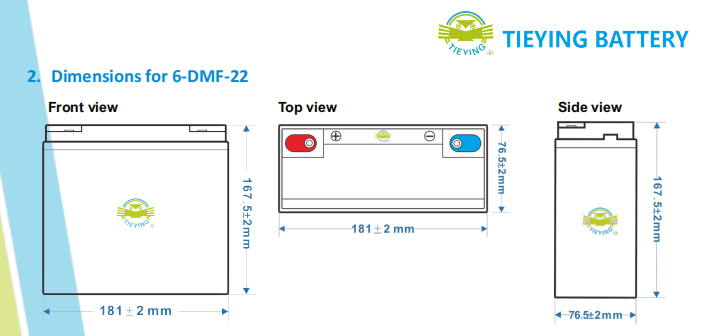 12v 22ah Lead Acid Ebike Battery Rechargeable 6-DMF-22 6.38+-0.02kg Weight