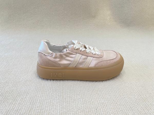 Women casual satin espadrilles sneakers with geneiun leather soft-soled and silk ribbon