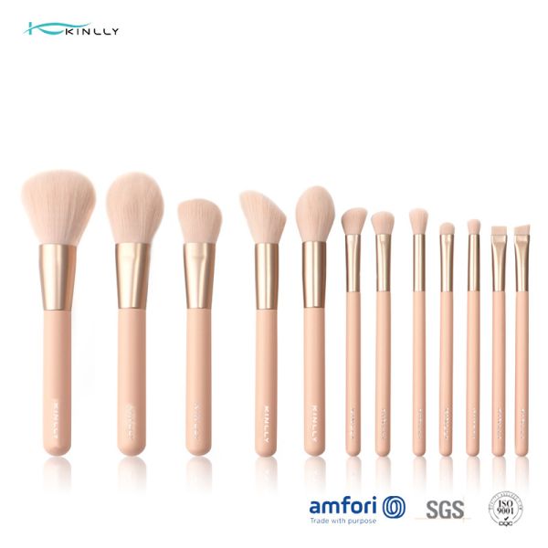 Poly Bag Wooden Handle 12pcs Cosmetic Makeup Brush Set