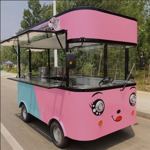 External Power  Motor Food Truck Van Kitchen Square Style Electric Ice Cream Car 4x2