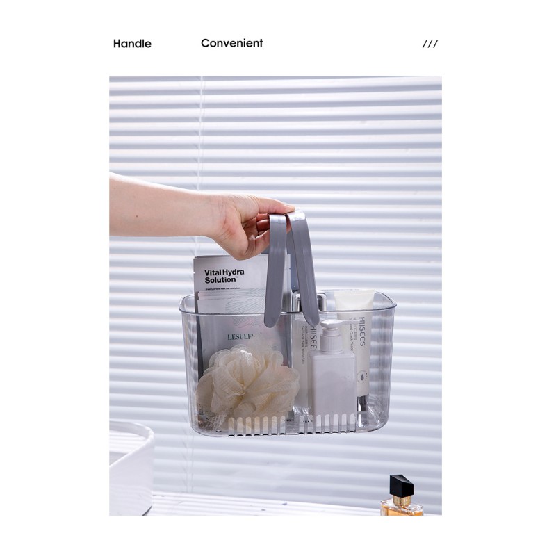 Practical Acrylic Storage Basket with Handle Durable Hollow Bottom Shower Caddy Bathroom Organizer Bin for Toiletries Cosmetics