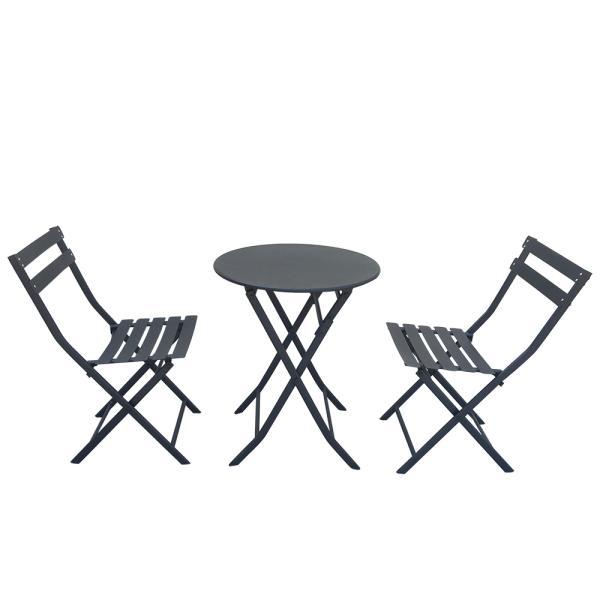 Wholesale Price Outdoor Furniture Iron Frame Folding Table and Chair Black Rust Prevention Fold Chairs and Round Table