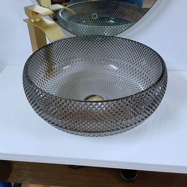 Круг Countertop тщеты Кристл серого цвета Bathroom уникальных стеклянных тазов сосуда серый