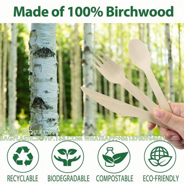 Disposable Wooden Cutlery Set, Pack Of 200 (100 Forks, 50 Spoons, 50 Knives) Biodegradable Compostable Utensils
