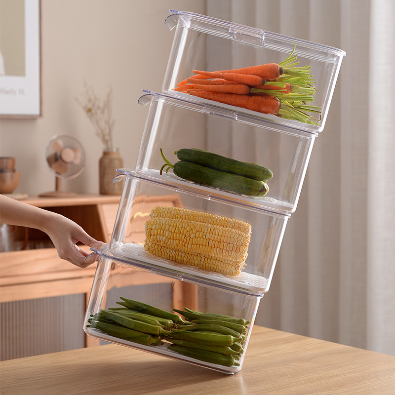 Durable Transparent Superimposable Crisper Drain Basket Fruit Vegetable Storage Box for Kitchen Refrigerator