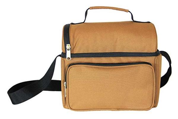 Deluxe Brown Insulated Food Cooler Bags 10w X 9h X 7d Inches With Dual Compartment