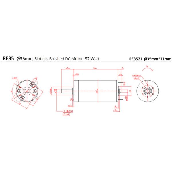 Motor de corriente continua con cepillado de bajo ruido 92 Watt 4640 rpm 35 mm de corriente continua OEM Eficiente en energía