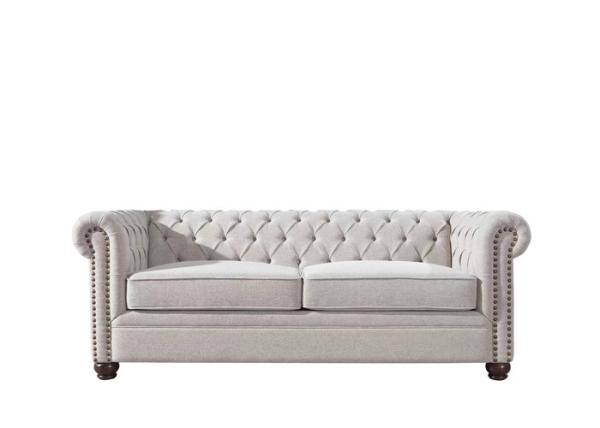 Beige Fabric Chair Bed Tufted Nailing Decoration Fabric Sleeper Sectional