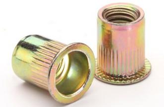 Carbon Steel Flat Head Rivet Nut , Threaded Rivet Nuts Yellow Zinc Plated