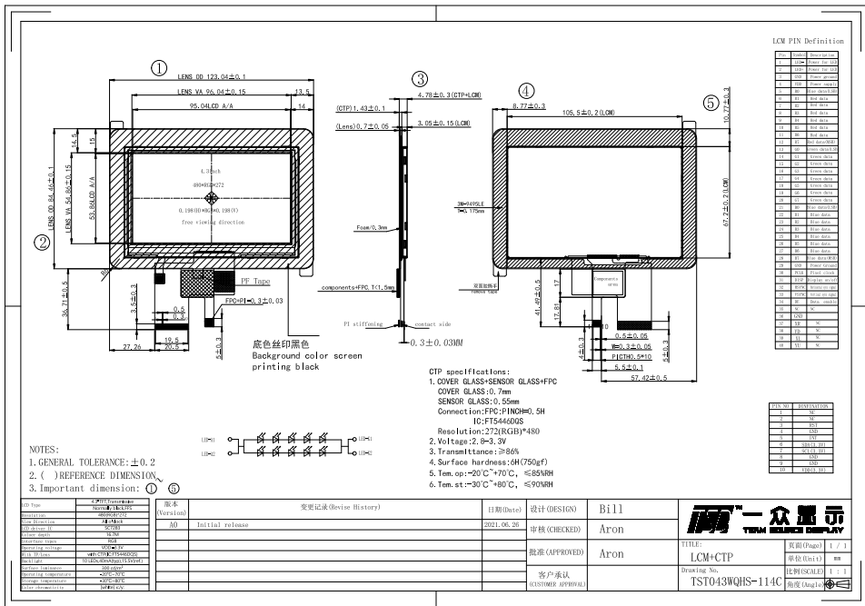 Интерфейс 300nits RGB экрана дюйма 480x272 TFT LCD SC7283 IC 4,3
