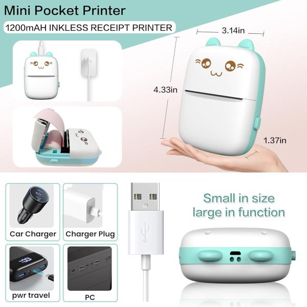 Thermal Photos Mini Inkless Printer Bluetooth Wireless Color Printing