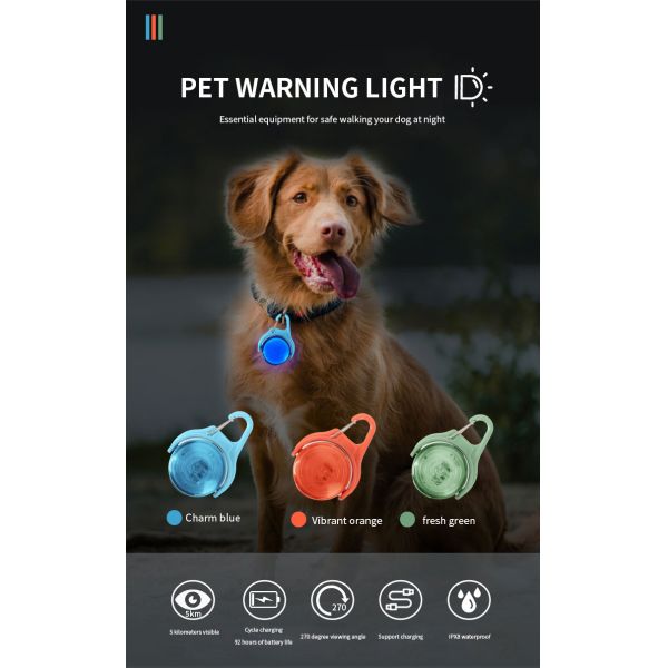 Logotipo personalizado IPX8 impermeable ajustable Perro Iluminación de etiqueta para caminar por la noche Parpadeo Brillante luminoso USB recargable