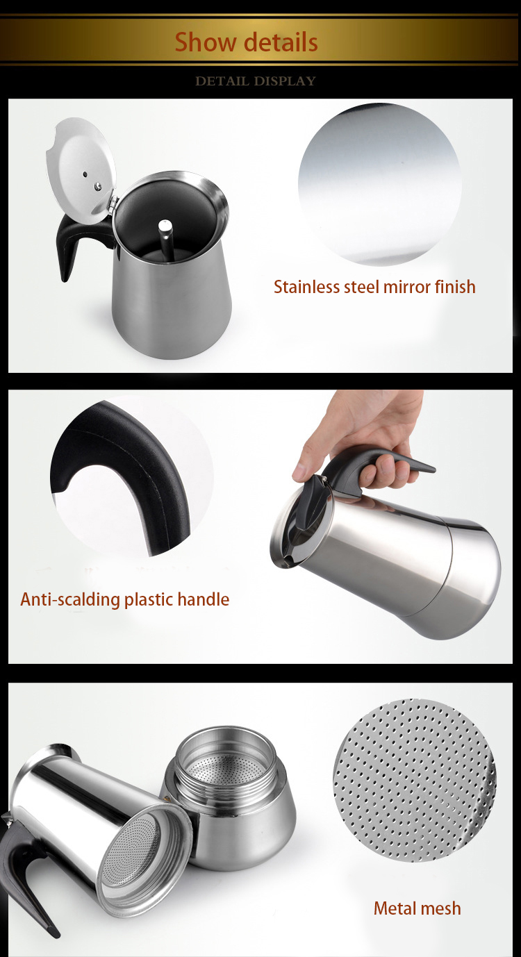 SGS 100ml к создателю эспрессо Stovetop нержавеющей стали бака 450ml мини Moka