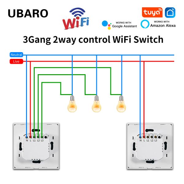 WIFI Dual Light Switch EU UK Standard 2 Gang Wifi Light Switch 240Vac