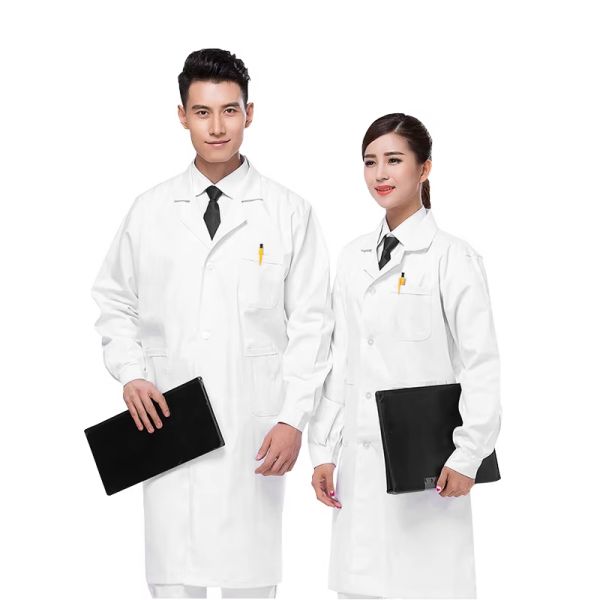 Hubei Haixin Unisex Design Cotton Long Sleeve Nurse Uniform Dental Clinic Doctor's Gown Slim Fit White Color Lab Coat Wholesale
