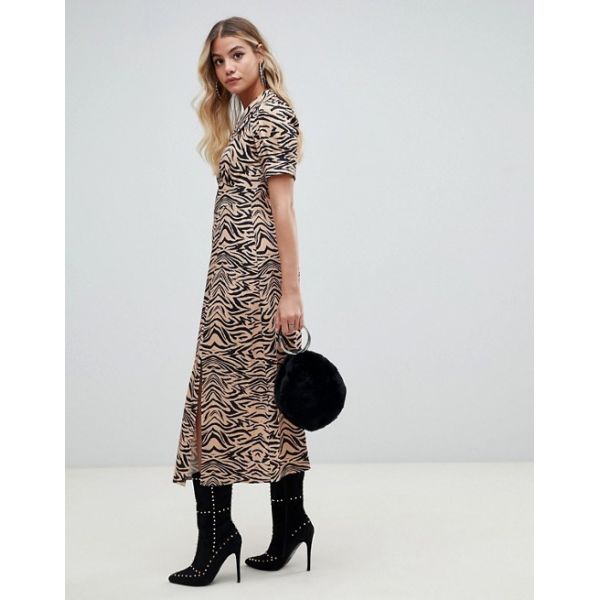 custom make short sleeve animal print midi tea dress in rib