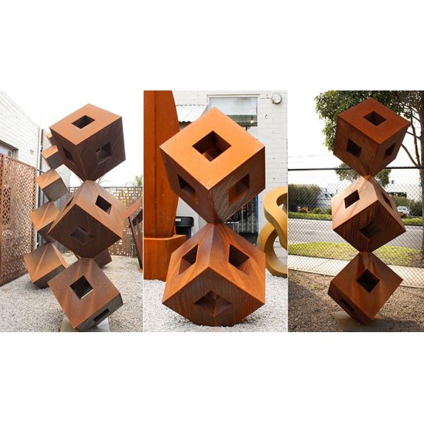 Danger Block Corten Steel Sculpture Rusted Metal Garden Sculptures For Lawn