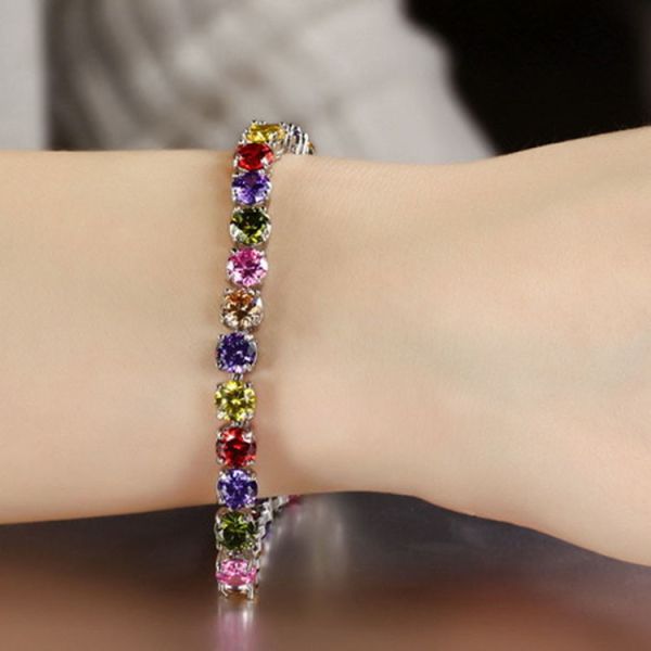 Princess Multicolour Cubic Zironia Tennis Bracelet Charm Women Wedding Jewelry (JKS408MULITI)