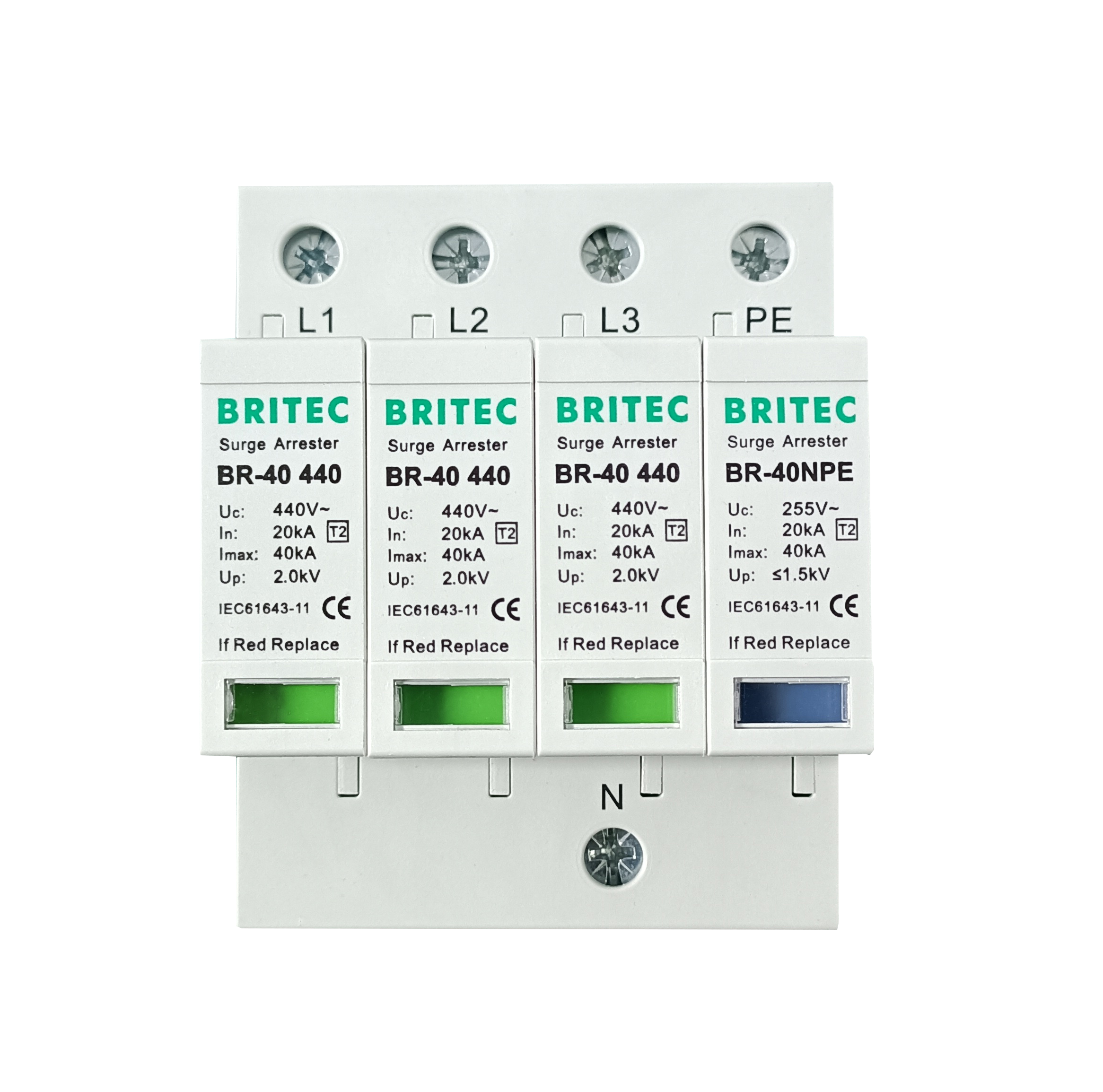BR-40 3+1 440 Type 2 Surge Protector din rail surge protection lightning arrester 40kA spd