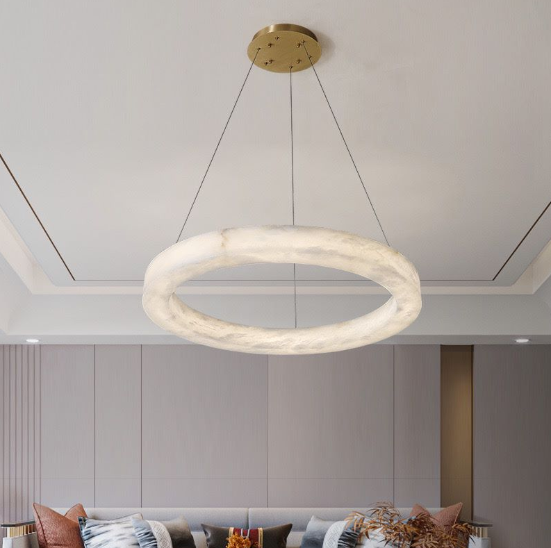 Скандинавский современный кольцо испанский алабастр камень латунь подвесная лампа люстра для гостиной