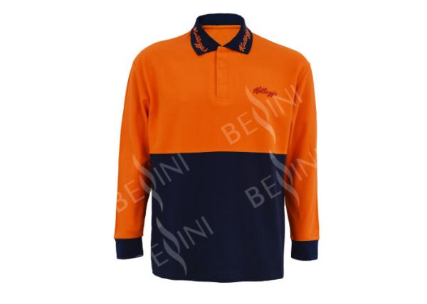 Breathable High Visibility Long Sleeve Polo Shirts , Safety Polo Shirt Reflective Tape