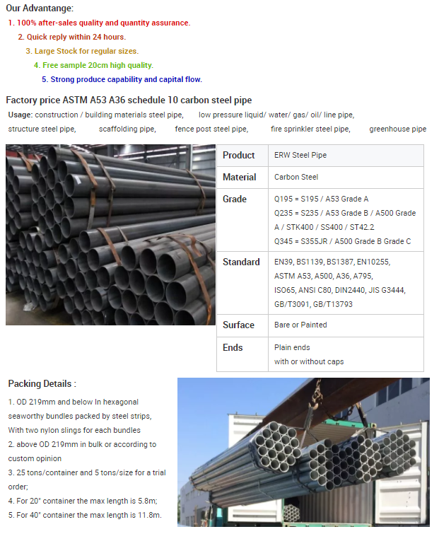 ASTM A53 sch40 erw steel welded pipe / mild ms black carbon erw steel pipe standard length