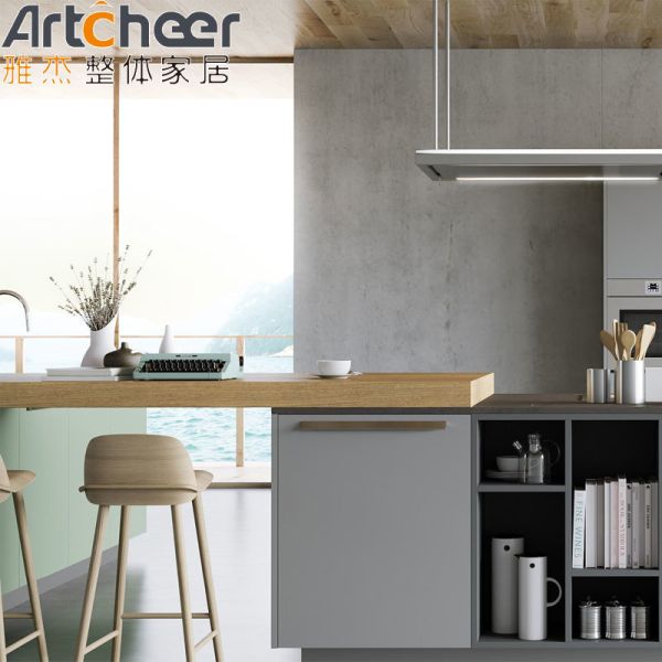 Modern Design Green Color Kitchen Cabinets with 3 Years Warranty for Home and Commercial Use