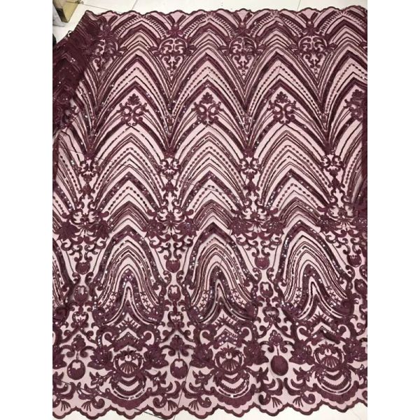 Wedding Dress Sequin Lace Fabric / Floral Embroidered Mesh Fabric