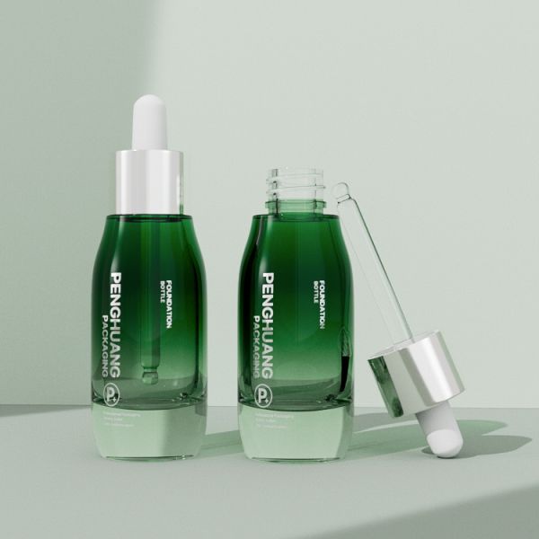 緑のスキン ケアの構造のガラス血清の点滴器は30ml熱い押をびん詰めにする