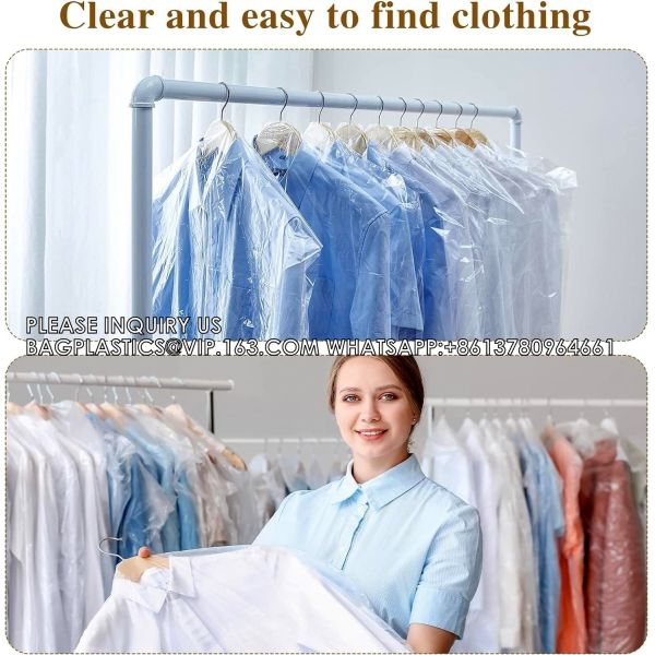 Plastic Garment Bags Clear Dress Covers For Hanging Transparent Dry Cleaning Bags Dust-Proof Garment Covers