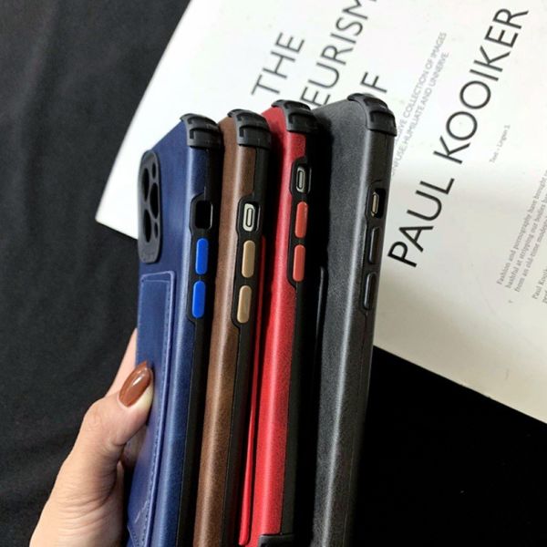 Shockproof Card Pocket Phone Case Vintage PU Leather KickStand Toughed Corners