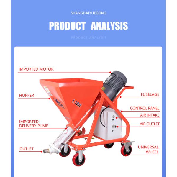 YG L180 380V Fireproof Mortar Spraying Machine With 50L Hopper Capacity
