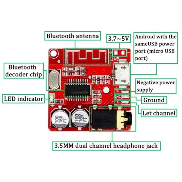 CA-6965 Micro USB 5V MP3 BT Decoder Board Bluetooth Audio Receiver Module Universal Component