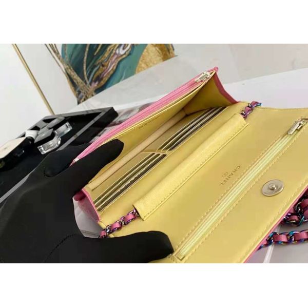 Inclined Shoulder Cowhide 19cm Luxury Brand Wallet With Chain