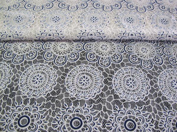 White Cotton Polyester Lace Fabric Thick Geometric Burnout Lace for Dress Decoration(CY-DK0023)
