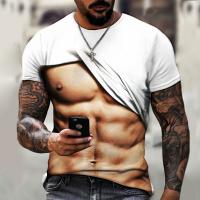 Abs 3D da camisa dos homens T do músculo que imprime a parte superior curto do verão da luva da personalidade