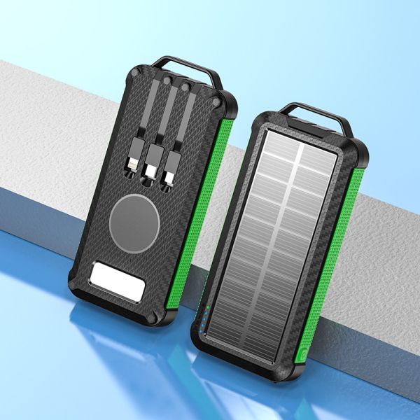Li-Polymer Battery Solar Power Bank 10000mAh for iPhone 15 Wireless Charging and Outdoor