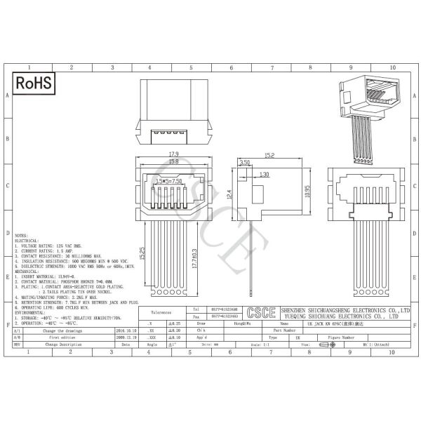 Female RJ11 Modular Jack Connector UK  KW 6P6C RJ11 Telephone Jack